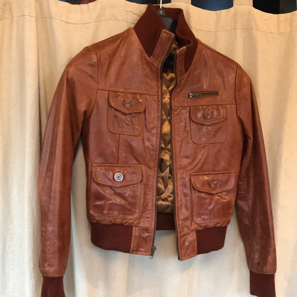 American Base Cognac real leather moto jacket